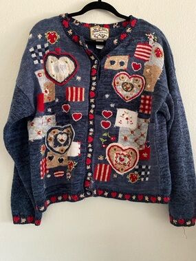 VTG Heirloom Collectibles Sweater Cardigan Embroidered Patchwork Cottagecore